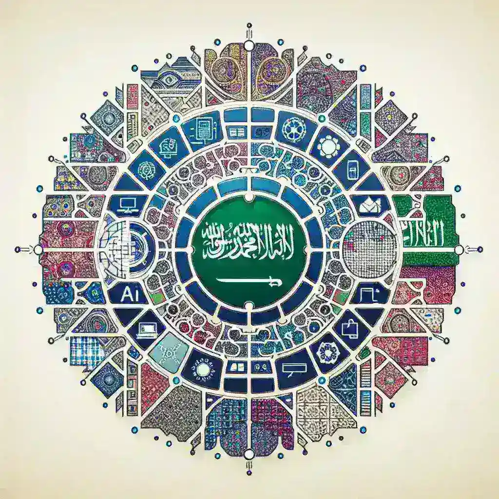 "صورة توضح تأثير الذكاء الاصطناعي السعودي 'علّام' على المحتوى العربي، مع شاشة تعرض بيانات وتحليلات تفاعلية، مما يعكس الابتكار في مجال تكنولوجيا المعلومات."